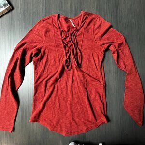 Free People Long Sleeve Lace up top large